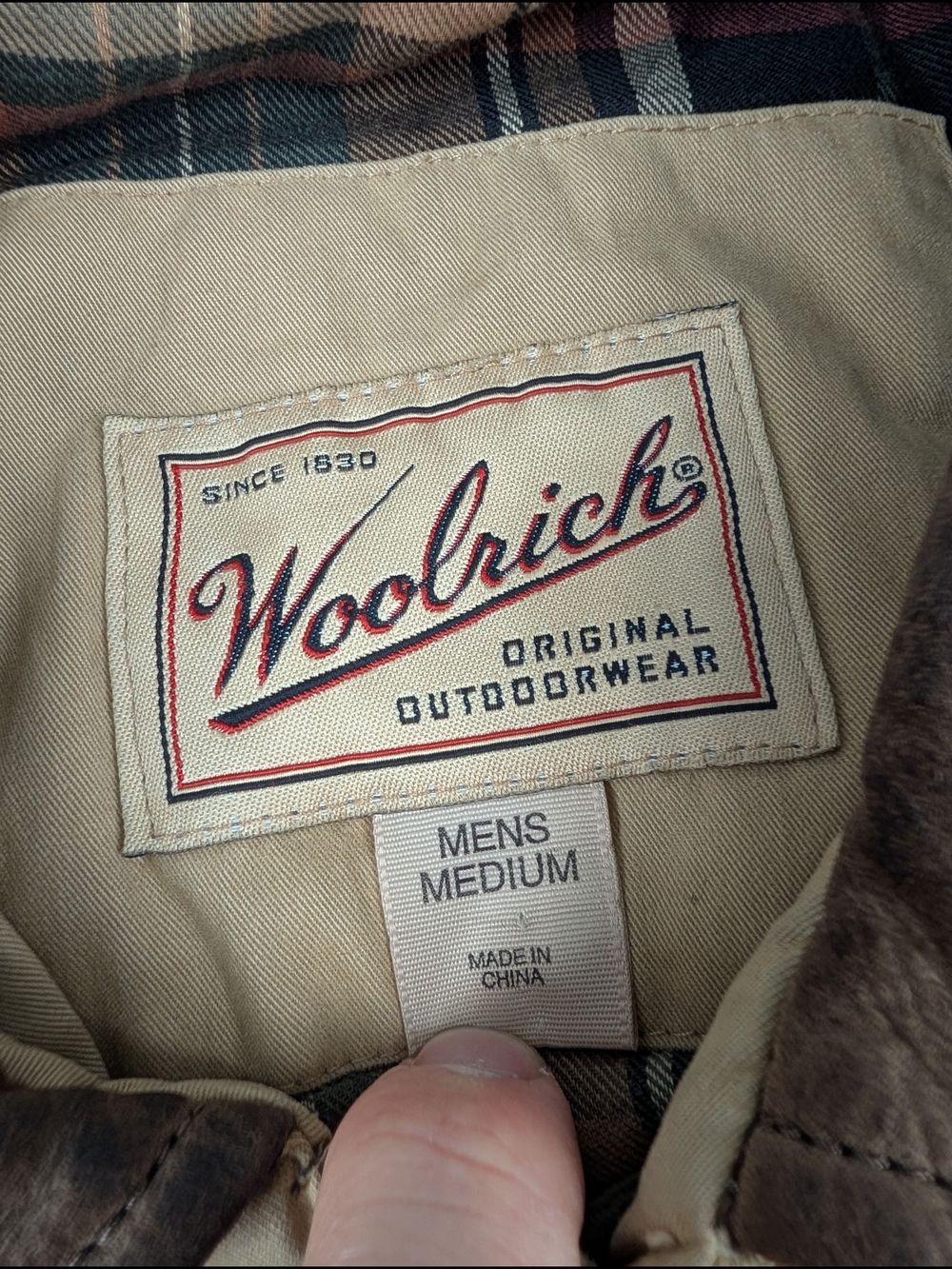 Woolrich Vintage Men’s Medium Field Jacket Tan Cotton Bomber Plaid Lined Coat - Picture 3 of 8